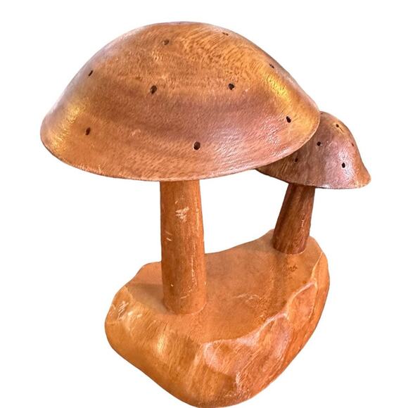 1960's Hand Crafted Leilani Monkey Pod Wood Mushroom Sculpture Appetizer Server - Picture 3 of 11
